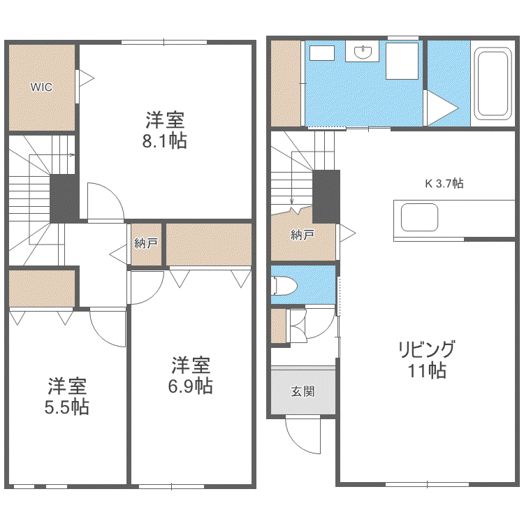 ルミエール太平2-4II(3LDK/1階)の間取り写真