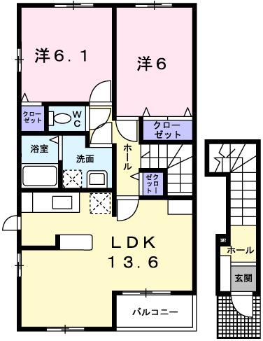 カトレーヴV(2LDK/2階)の間取り写真