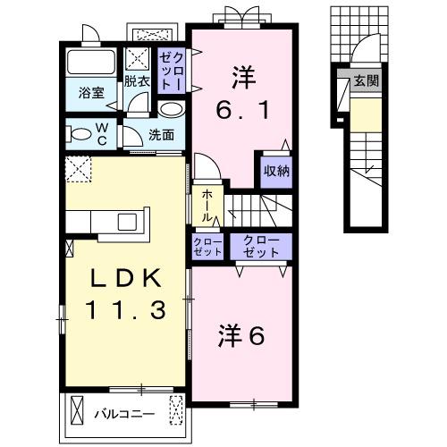 アビィ・ロード A(2LDK/2階)の間取り写真