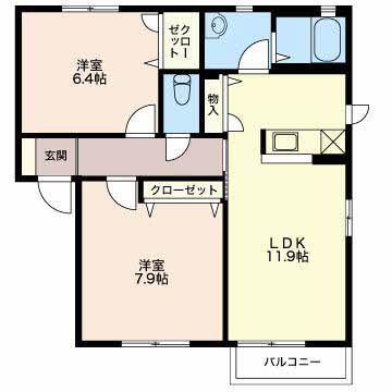 セピアコート西河原(2LDK/2階)の間取り写真