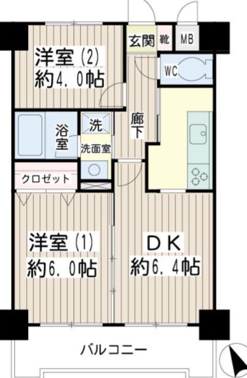 NICEアーバン鶴見中央II(2DK/6階)の間取り写真