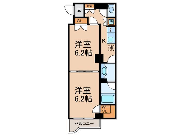 ルーブル新宿水道町(2K/2階)の間取り写真
