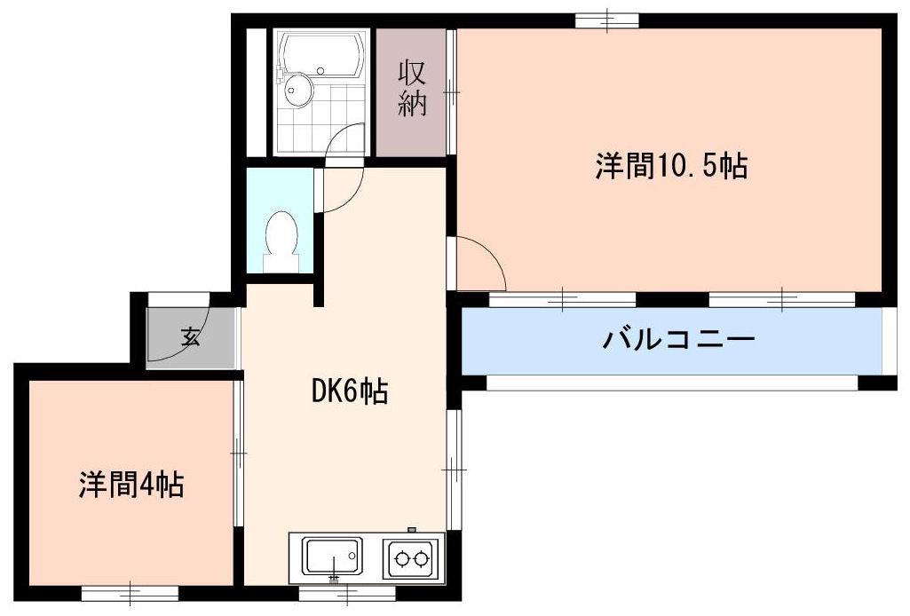 鈴木館1ST(2DK/4階)の間取り写真