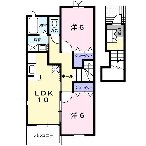 ドゥーエ・パルティ(2LDK/2階)の間取り写真