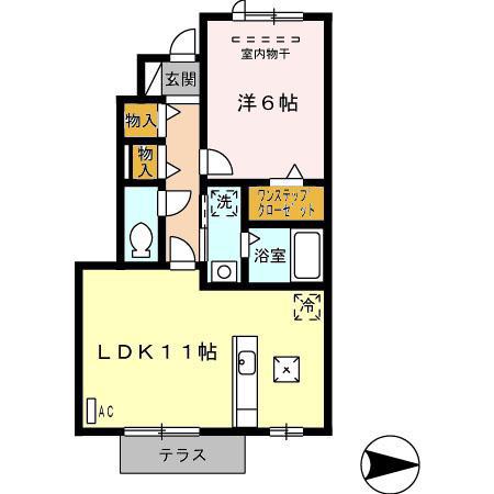 グリーンパーク古国府(1LDK/1階)の間取り写真
