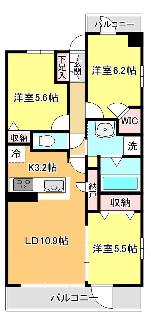 DRESSER 新田東(3LDK/6階)の間取り写真