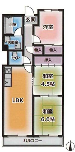 惣町サンハイツ(3DK/3階)の間取り写真