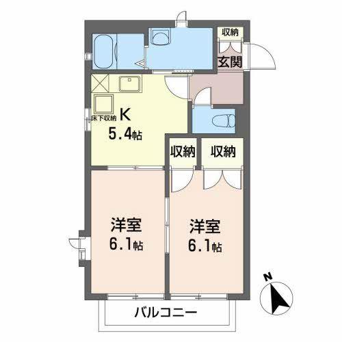 ドミール南光台(2K/1階)の間取り写真