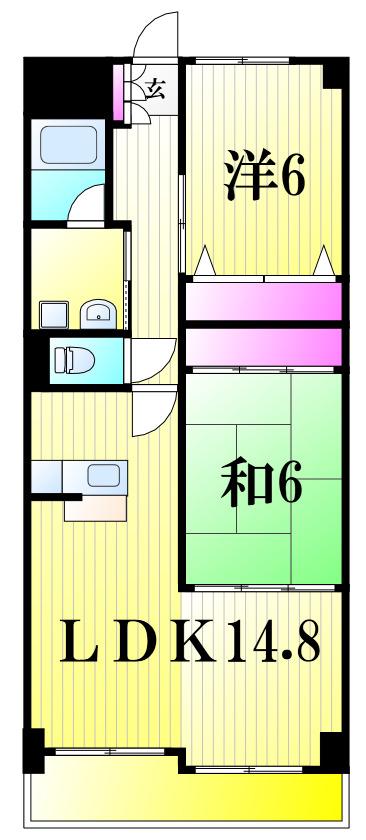 クレスト吉岡(2LDK/3階)の間取り写真