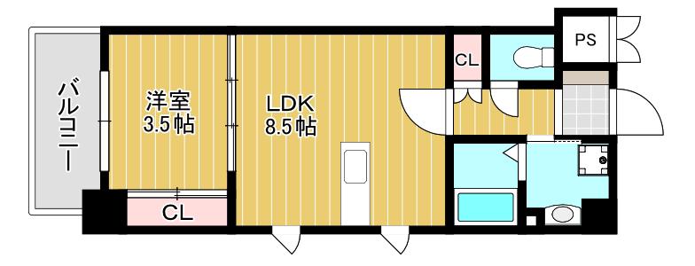 アクシオ北九州II(1LDK/7階)の間取り写真