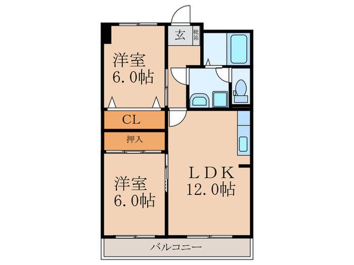 プレアール下城野(2LDK/6階)の間取り写真