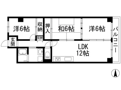 サンハイツ逆瀬川(3LDK/8階)の間取り写真