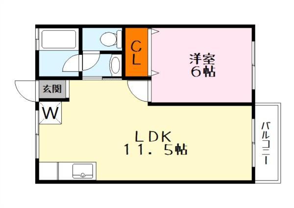 シャトル石山A棟(1LDK/2階)の間取り写真