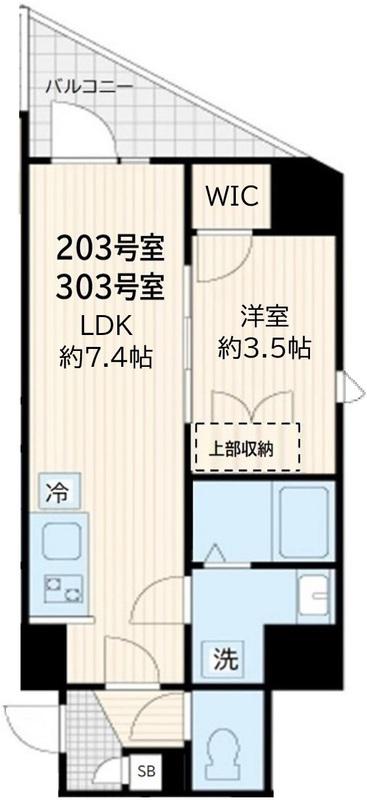 アルカンシエル新宿大京町(1LDK/2階)の間取り写真