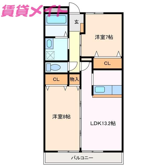 LANDMARK玉垣(2LDK/3階)の間取り写真