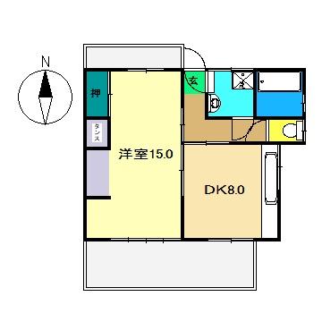 とさでん交通伊野線 曙町駅 徒歩23分 2階建 築44年(1DK/2階)の間取り写真