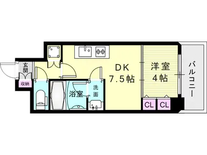 プレジオ神戸ウエスト(1DK/9階)の間取り写真