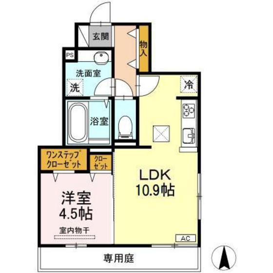 レジェンド口田南(1LDK/1階)の間取り写真