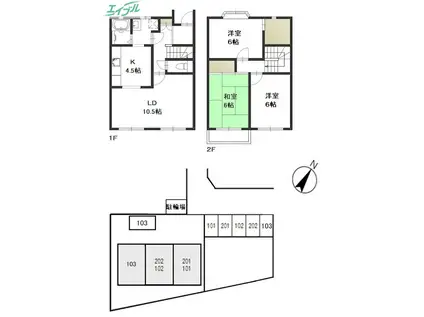 コーポシオン(3LDK/1階)の間取り写真