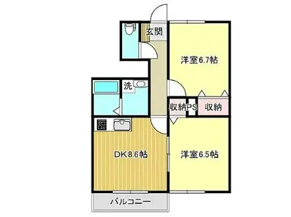グレイスタウン緑ヶ丘(2DK/1階)の間取り写真