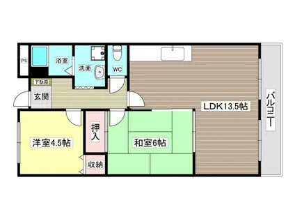 グリーンフォレスト西宮II(2LDK/1階)の間取り写真