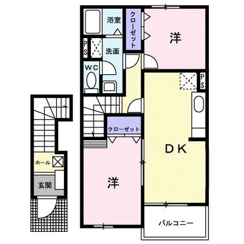 リバーコートD棟(2LDK/2階)の間取り写真
