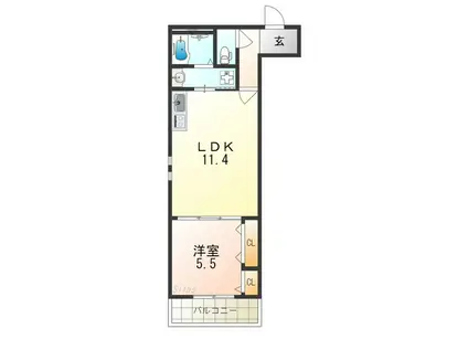 CASA DORO清水丘(1LDK/2階)の間取り写真