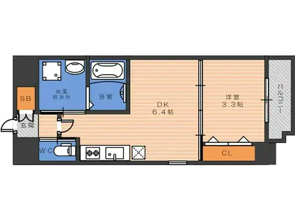 クローバープレミア長居公園東(1DK/11階)の間取り写真