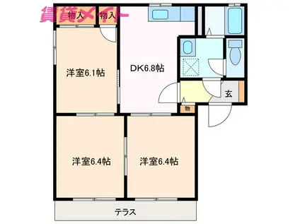 パル A(3DK/1階)の間取り写真