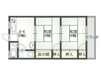 日晴荘(2DK/2階)の間取り写真