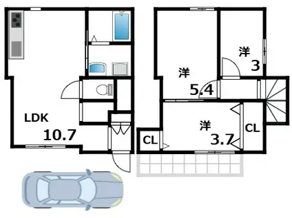 仲田2丁目テラス(3LDK/1階)の間取り写真