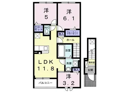 ポンテアルト池上A(3LDK/2階)の間取り写真
