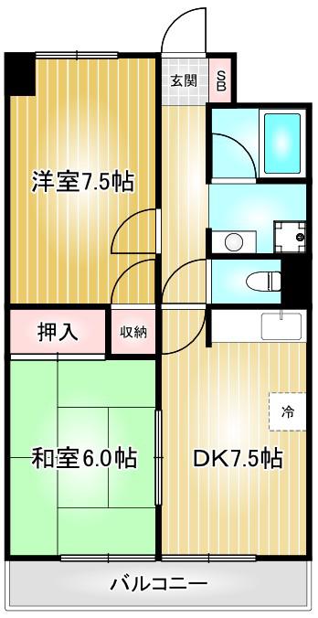 コスモハイム七番町(2DK/12階)の間取り写真