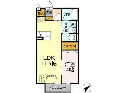 イオソレーユI(1LDK/2階)の間取り写真