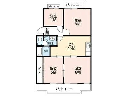 ルーミック ノート 緑丘(4DK/2階)の間取り写真