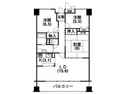 ビオラ田町(3LDK/11階)の間取り写真