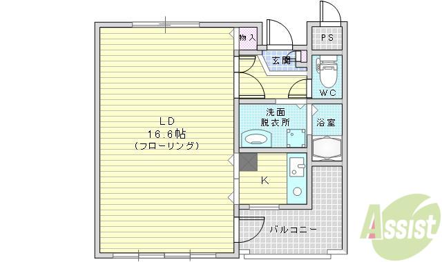 ロイヤルスプリングス(1K/6階)の間取り写真