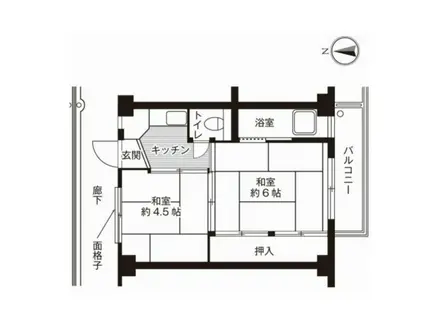 ビレッジハウス茶屋1号棟(2K/1階)の間取り写真