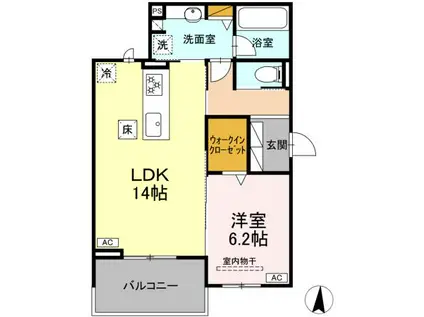 セレスティア本荘中ノ町B(1LDK/1階)の間取り写真