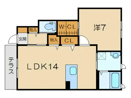 シャーメゾンコートのと川(1LDK/1階)の間取り写真