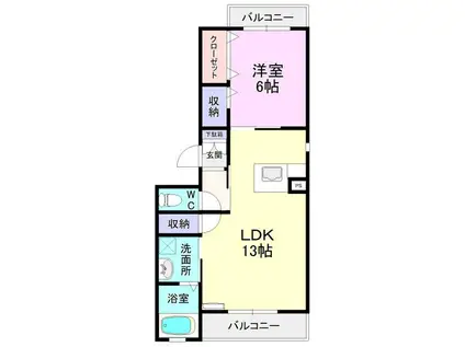 ヴィターレ日比野(1LDK/2階)の間取り写真