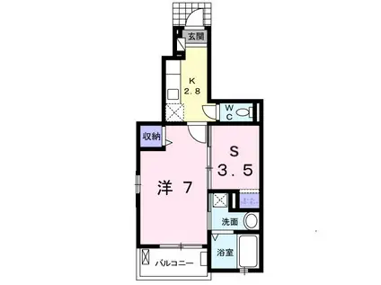 ミルトロイテ(1K/1階)の間取り写真