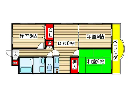 スリーゼヒル(3DK/4階)の間取り写真