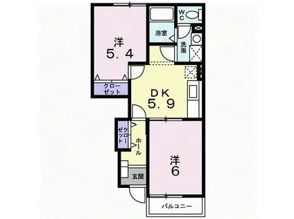 カレント(2DK/1階)の間取り写真