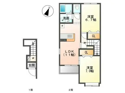 リバーサイド グリーン(2LDK/2階)の間取り写真