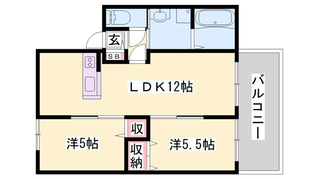 カーサエルソレ―ユ(2LDK/2階)の間取り写真