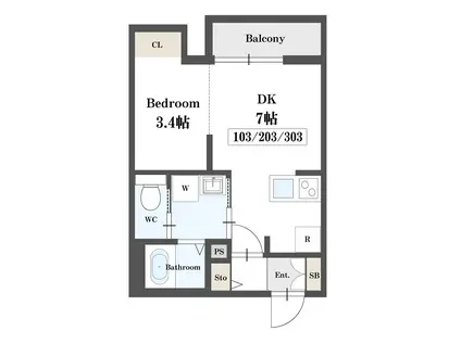 クレアール(1DK/1階)の間取り写真