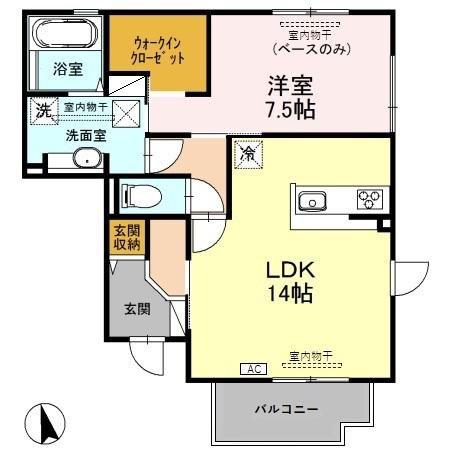 グランドソレイユ B(1LDK/1階)の間取り写真