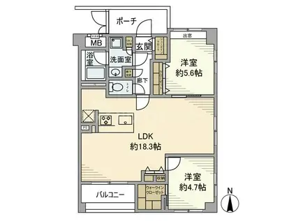 コスモ錦糸町グランシティ(2LDK/4階)の間取り写真