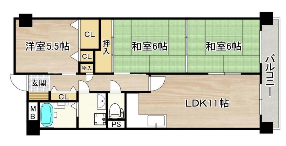 ボヌール ソシア(3LDK/5階)の間取り写真